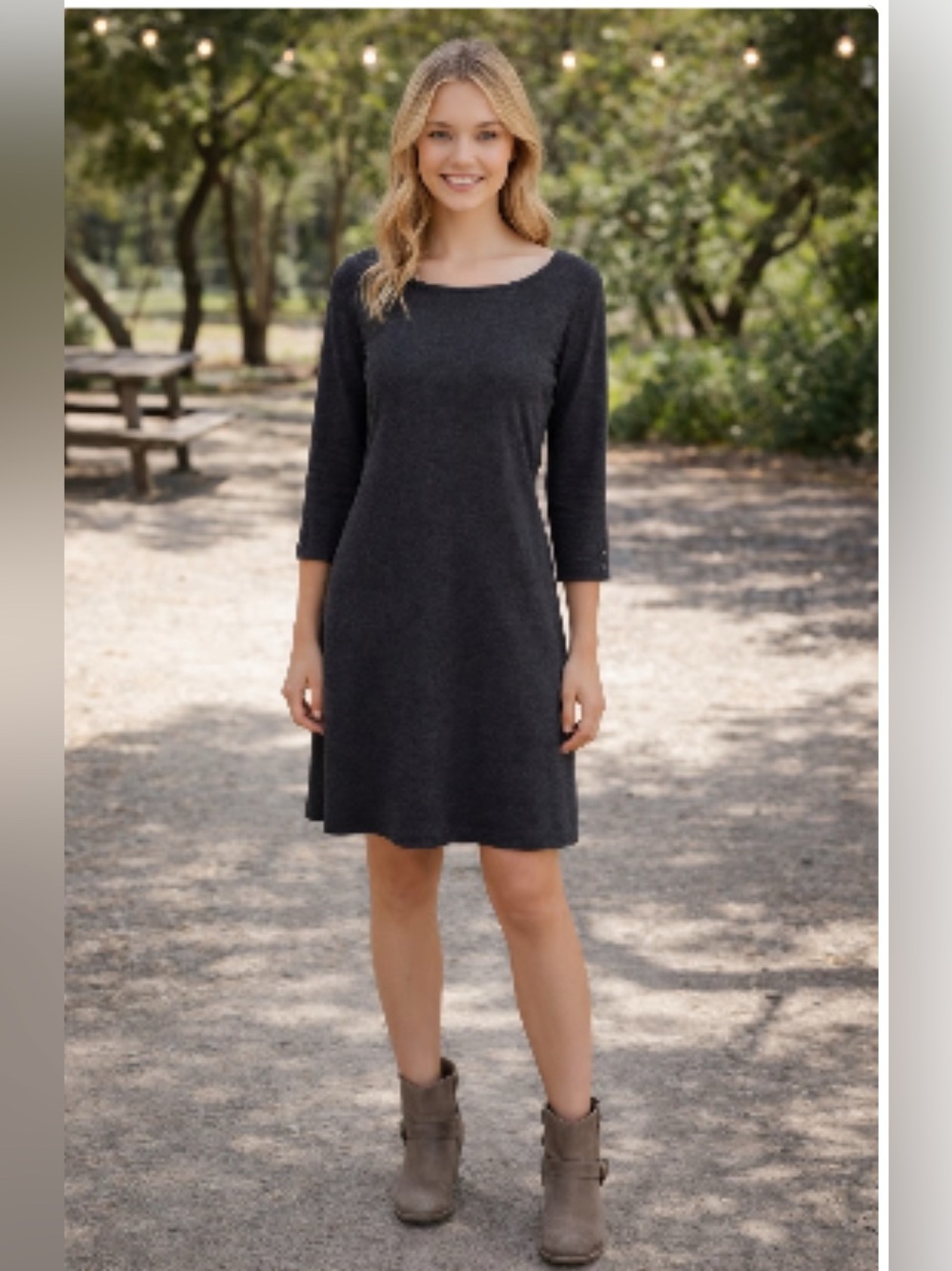 Black Fit & Flare 3/4 Length Sleeve Ponte Dress Size Small